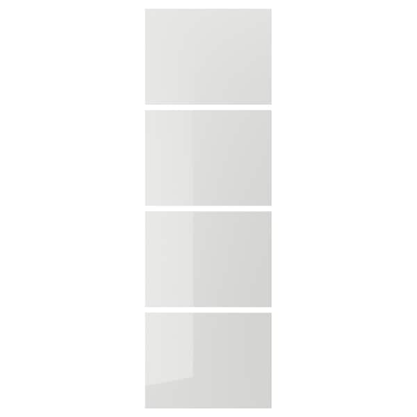 Ikea HOKKSUND - 4 panels for sliding door frame, high-gloss light grey, 75x236 cm