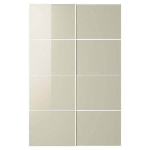 HOKKSUND - Pair of sliding doors, high-gloss light beige, 150x236 cm