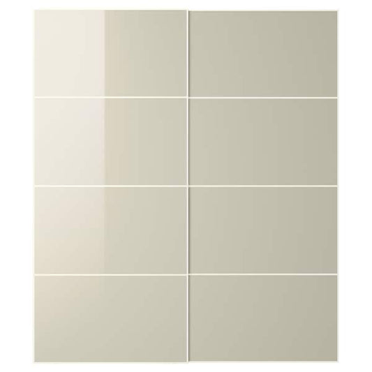 HOKKSUND - Pair of sliding doors, polished light beige, 200x236 cm - best price from Maltashopper.com 69439705