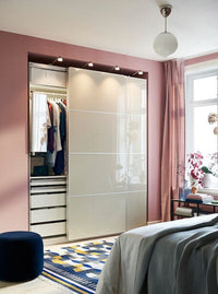 HOKKSUND - Pair of sliding doors, high-gloss light beige, 150x236 cm - best price from Maltashopper.com 39439698