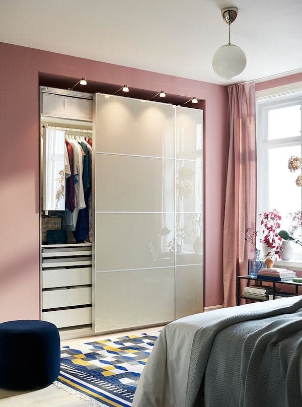 Ikea HOKKSUND - Pair of sliding doors, polished light beige, 200x236 cm