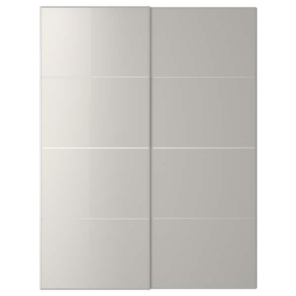 Ikea HOKKSUND - Pair of sliding doors, high-gloss light grey, 150x201 cm