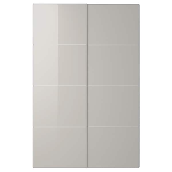 Ikea HOKKSUND - Pair of sliding doors, high-gloss light grey, 150x236 cm