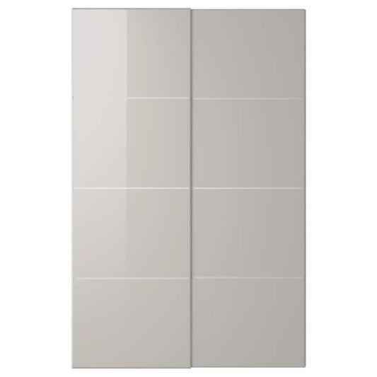 Ikea HOKKSUND - Pair of sliding doors, high-gloss light grey, 150x236 cm