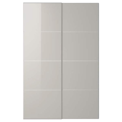 HOKKSUND - Pair of sliding doors, high-gloss light grey, 150x236 cm