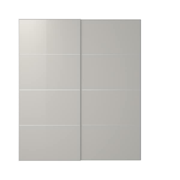 HOKKSUND - Pair of sliding doors, high-gloss light grey, 200x236 cm - best price from Maltashopper.com 59439715