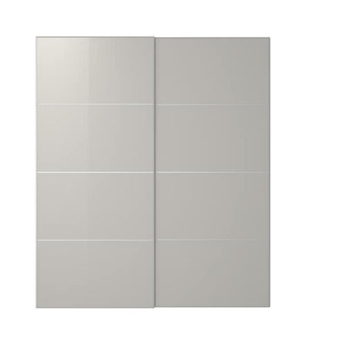HOKKSUND - Pair of sliding doors, high-gloss light grey, 200x236 cm
