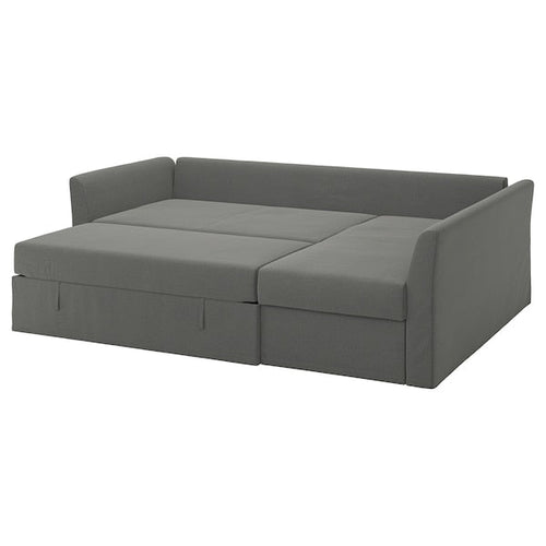 HOLMSUND - Corner sofa bed, Borgunda dark grey