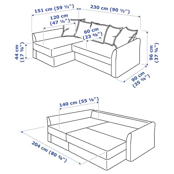Ikea HOLMSUND - Corner sofa bed, Kilanda dove-grey