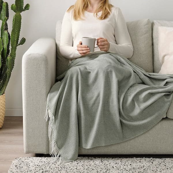 HOLMVI - Throw, light grey-green, 120x160 cm - best price from Maltashopper.com 00513613