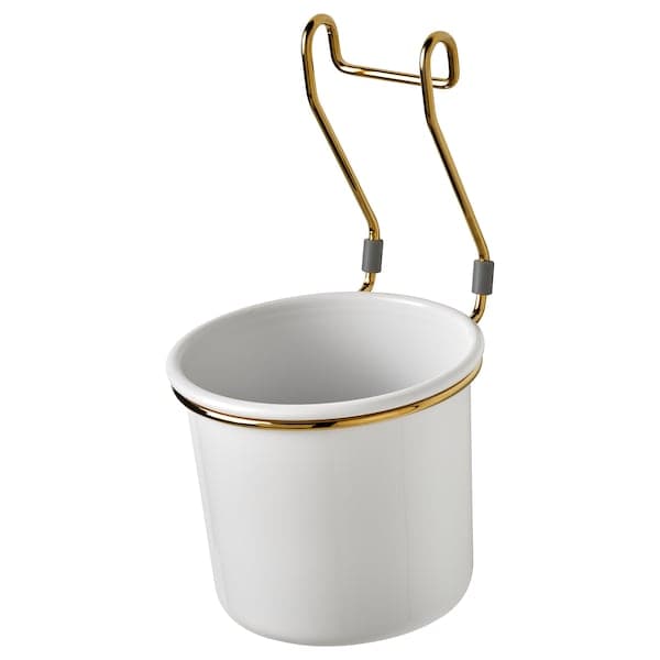 HULTARP - Container, white/brass-colour polished, 14x16 cm - best price from Maltashopper.com 10462830
