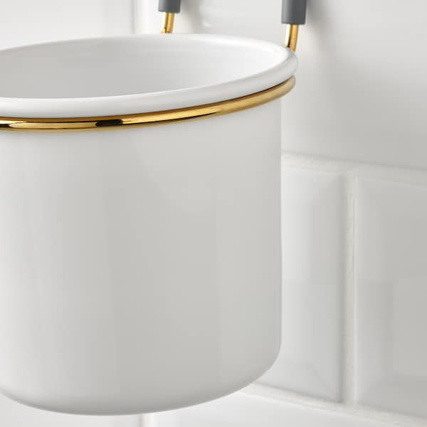 HULTARP - Container, white/brass-colour polished, 14x16 cm - best price from Maltashopper.com 10462830