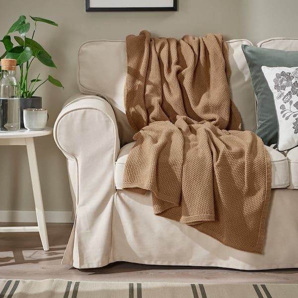 Ikea HUMLEMOTT - Throw, yellow-beige, 130x170 cm