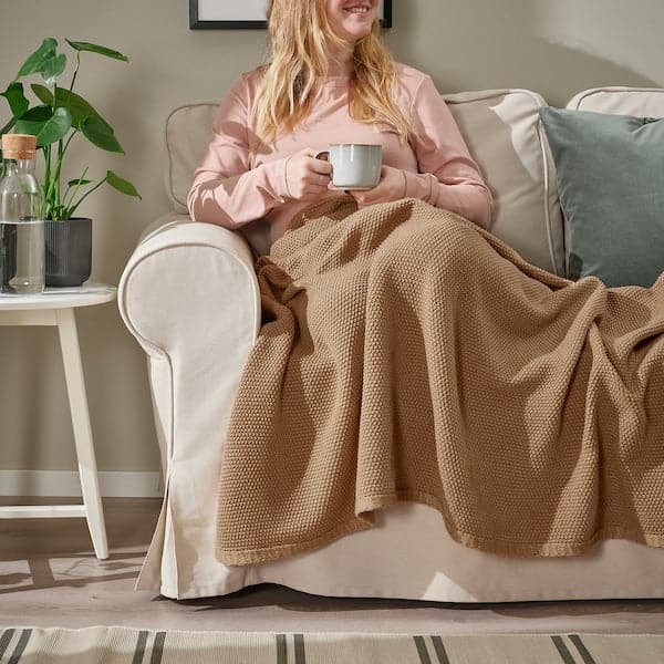 Ikea HUMLEMOTT - Throw, yellow-beige, 130x170 cm
