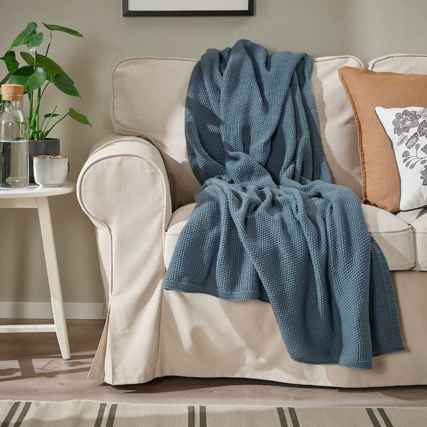 Ikea HUMLEMOTT - Throw, blue-grey, 130x170 cm