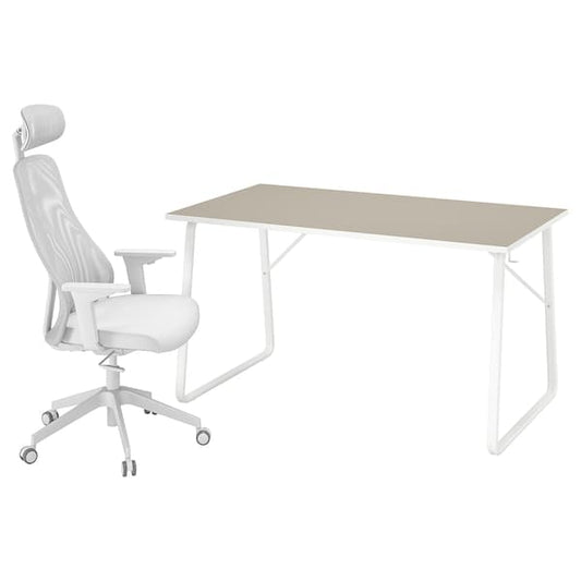 Ikea HUVUDSPELARE / MATCHSPEL - Gaming desk and chair, beige/light grey ,