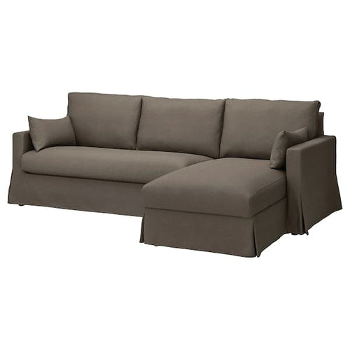 HYLTARP - 3-seater sofa/chaise-longue, right, Gransel dove-grey ,