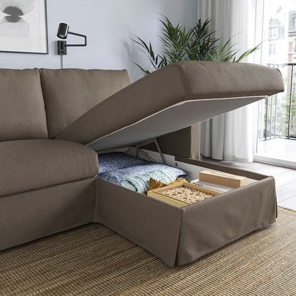 HYLTARP - 3-seater sofa/chaise-longue, right, Gransel dove-grey , - best price from Maltashopper.com 49495820