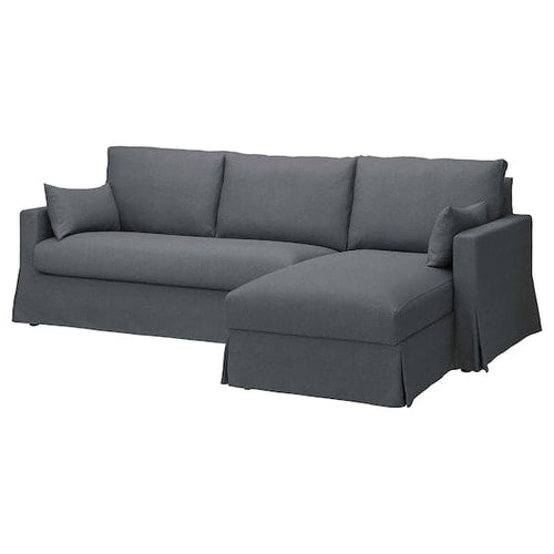 HYLTARP - 3-seater sofa/chaise-longue, right, Gransel grey ,