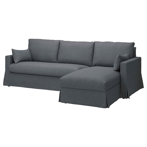 HYLTARP - 3-seater sofa/chaise-longue, right, Gransel grey ,