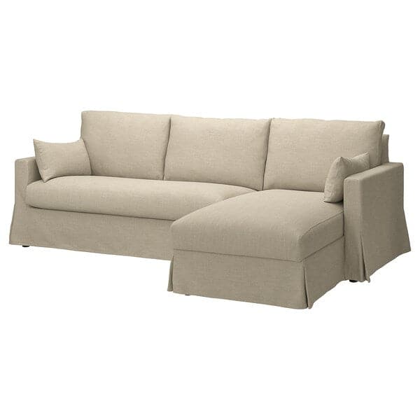 HYLTARP - 3-seater sofa/chaise-longue, right, Hemmesta light beige , - best price from Maltashopper.com 39514975