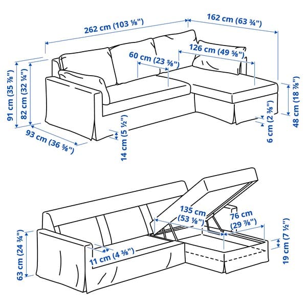 Ikea HYLTARP - 3-seater sofa/chaise-longue, right, Hemmesta light beige ,