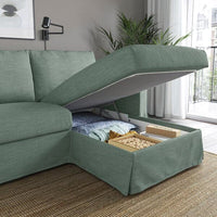 HYLTARP - 3-seater sofa/chaise-longue, right, Hemmesta grey-green , - best price from Maltashopper.com 49514970