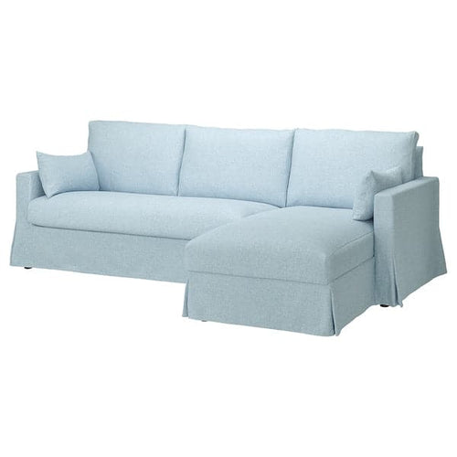 HYLTARP - 3-seater sofa/chaise-longue, right, Kilanda pale blue ,