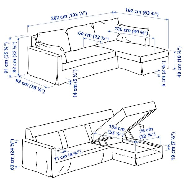 Ikea HYLTARP - 3-seater sofa/chaise-longue, right, Tallmyra blue ,