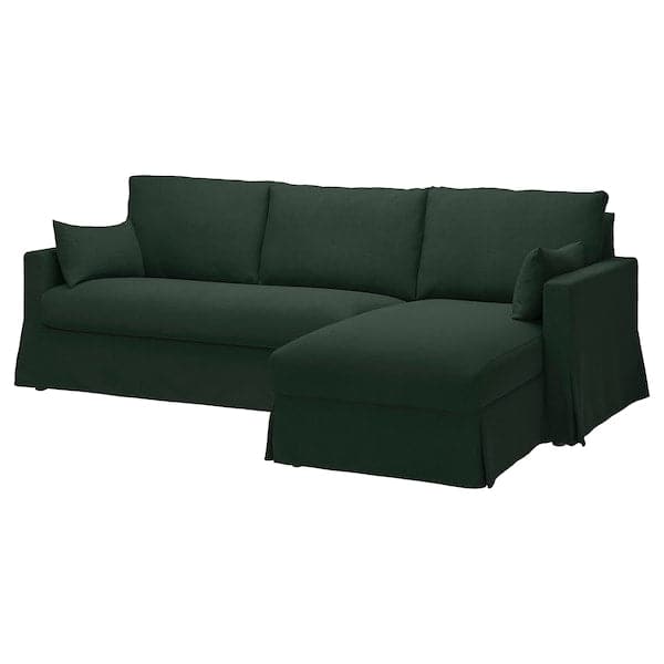 HYLTARP - 3-seater sofa/chaise-longue, right, Tallmyra dark green ,