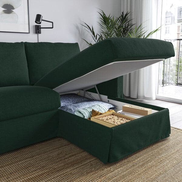 HYLTARP - 3-seater sofa/chaise-longue, right, Tallmyra dark green , - best price from Maltashopper.com 89514992