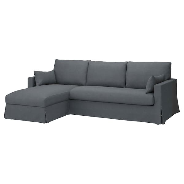 HYLTARP - 3-seater sofa/chaise-longue, left, Gransel grey ,