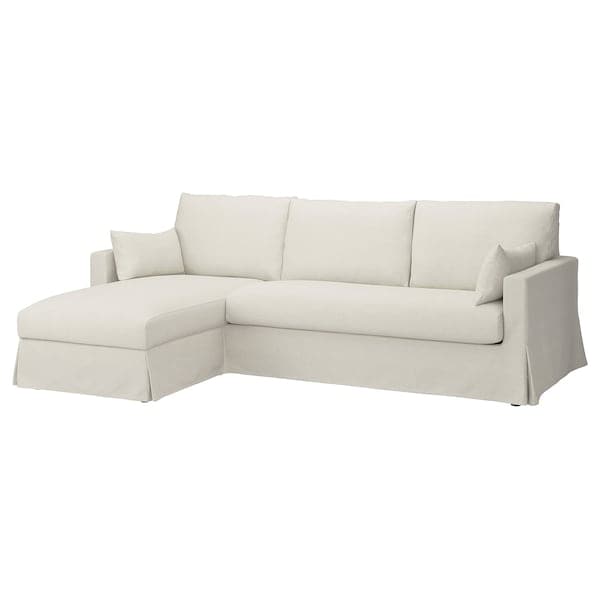 HYLTARP - 3-seater sofa/chaise-longue, left, Gransel natural ,