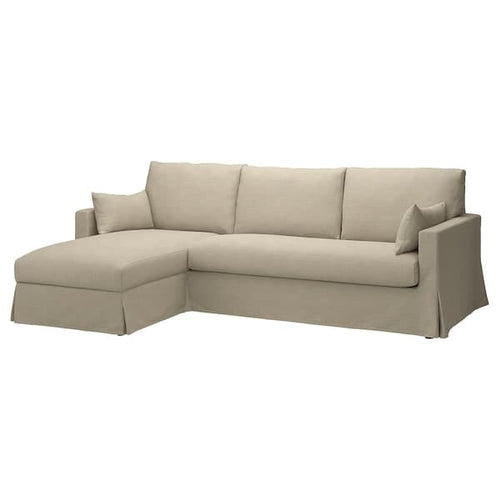 HYLTARP - 3-seater sofa/chaise-longue, left, Hemmesta light beige ,