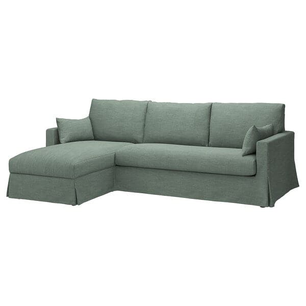 HYLTARP - 3-seater sofa/chaise-longue, left, Hemmesta grey-green , - best price from Maltashopper.com 39515003