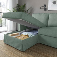 HYLTARP - 3-seater sofa/chaise-longue, left, Hemmesta grey-green , - best price from Maltashopper.com 39515003