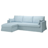 HYLTARP 3-seat sofa w chaise longue, left, Kilanda pale blue, 262 cm