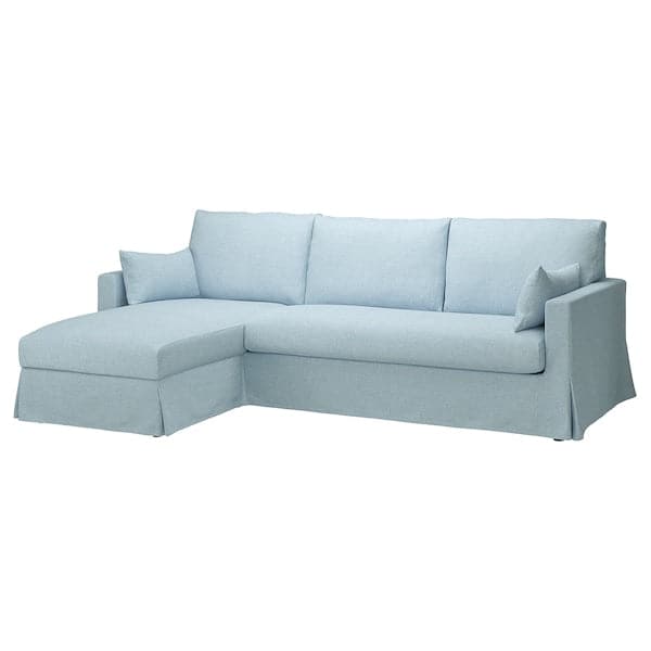HYLTARP - 3-seater sofa/chaise-longue, left, Kilanda pale blue ,