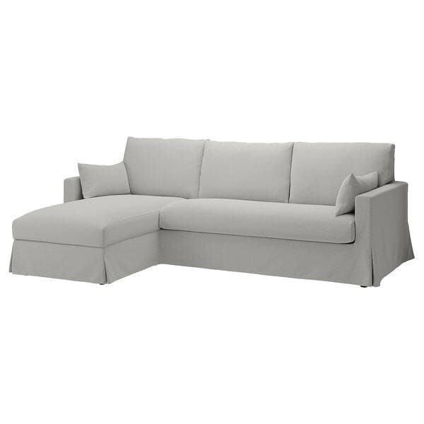 HYLTARP - 3-seater sofa/chaise-longue, left, Tallmyra white/black ,