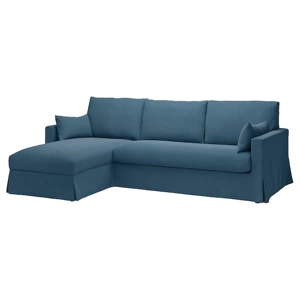 HYLTARP - 3-seater sofa/chaise-longue, left, Tallmyra blue ,