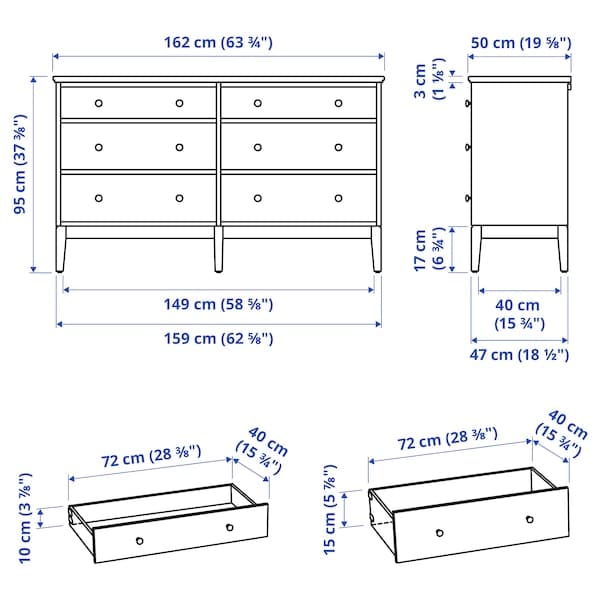 Ikea IDANÄS - Chest of 6 drawers, white, 162x95 cm