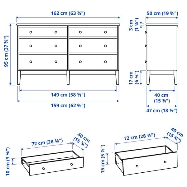 Ikea IDANÄS - Chest of 6 drawers, dark brown stained, 162x95 cm