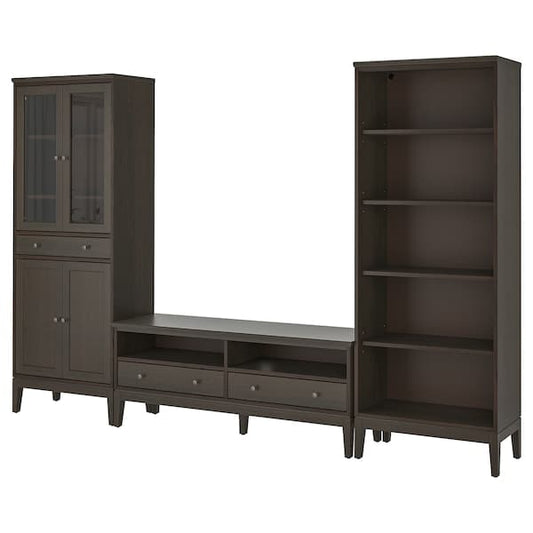 Ikea IDANÄS - TV storage combination, glass/dark brown stained, 325x40x211 cm