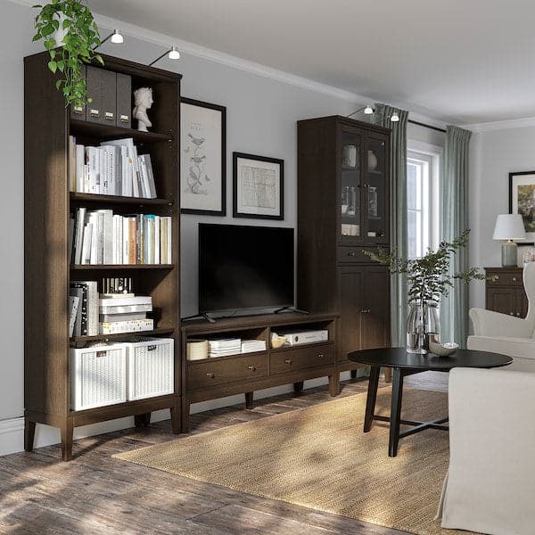 Ikea IDANÄS - TV storage combination, glass/dark brown stained, 325x40x211 cm