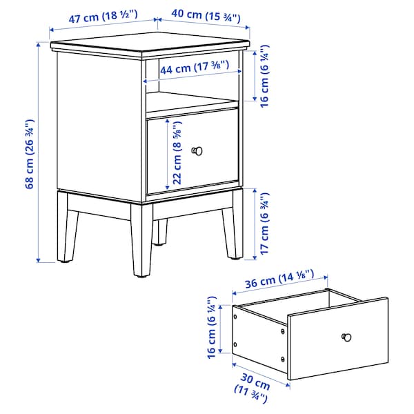 Ikea IDANÄS - Bedside table, dark brown stained, 47x40 cm
