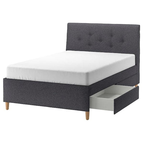 IDANÄS Upholstered storage bed Gunnared dark grey 140x200 cm , 140x200 cm