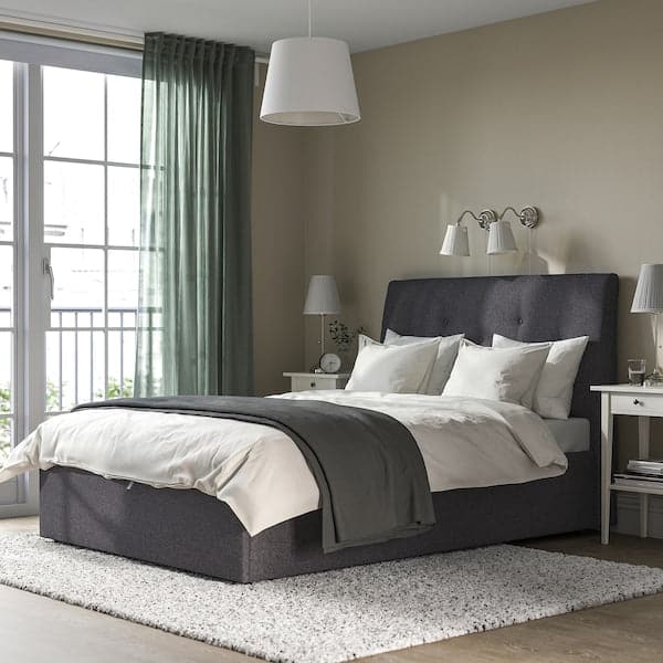 IDANÄS Upholstered bed with storage - Gunnared dark grey 140x200 cm , 140x200 cm - best price from Maltashopper.com 40458964