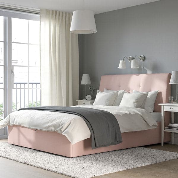 IDANÄS Upholstered bed with storage - Gunnared pale pink 160x200 cm , 160x200 cm - best price from Maltashopper.com 50458973