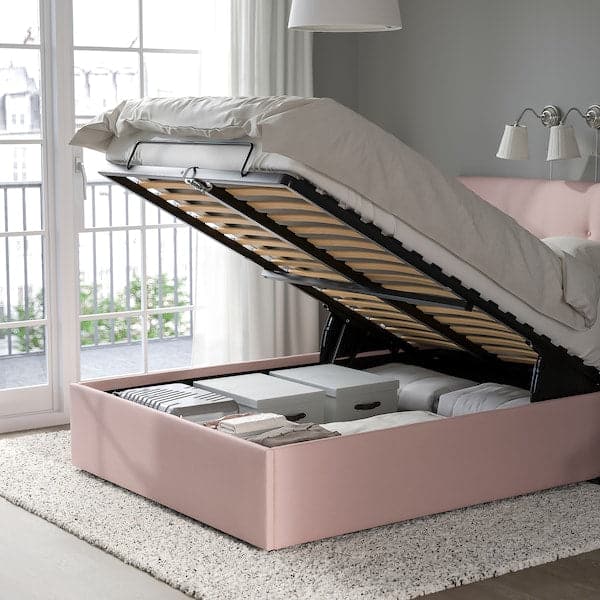 IDANÄS Upholstered bed with storage - Gunnared pale pink 140x200 cm , 140x200 cm - best price from Maltashopper.com 90458966