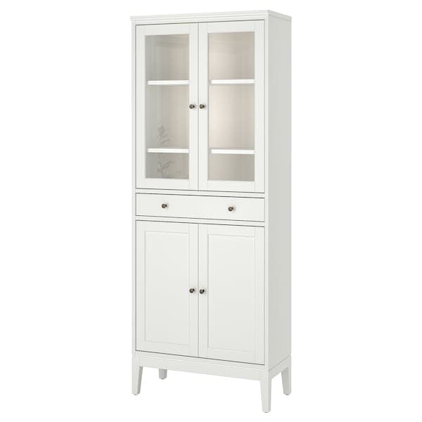 IDANÄS - High cabinet w gls-drs and 1 drawer, white, 81x39x211 cm